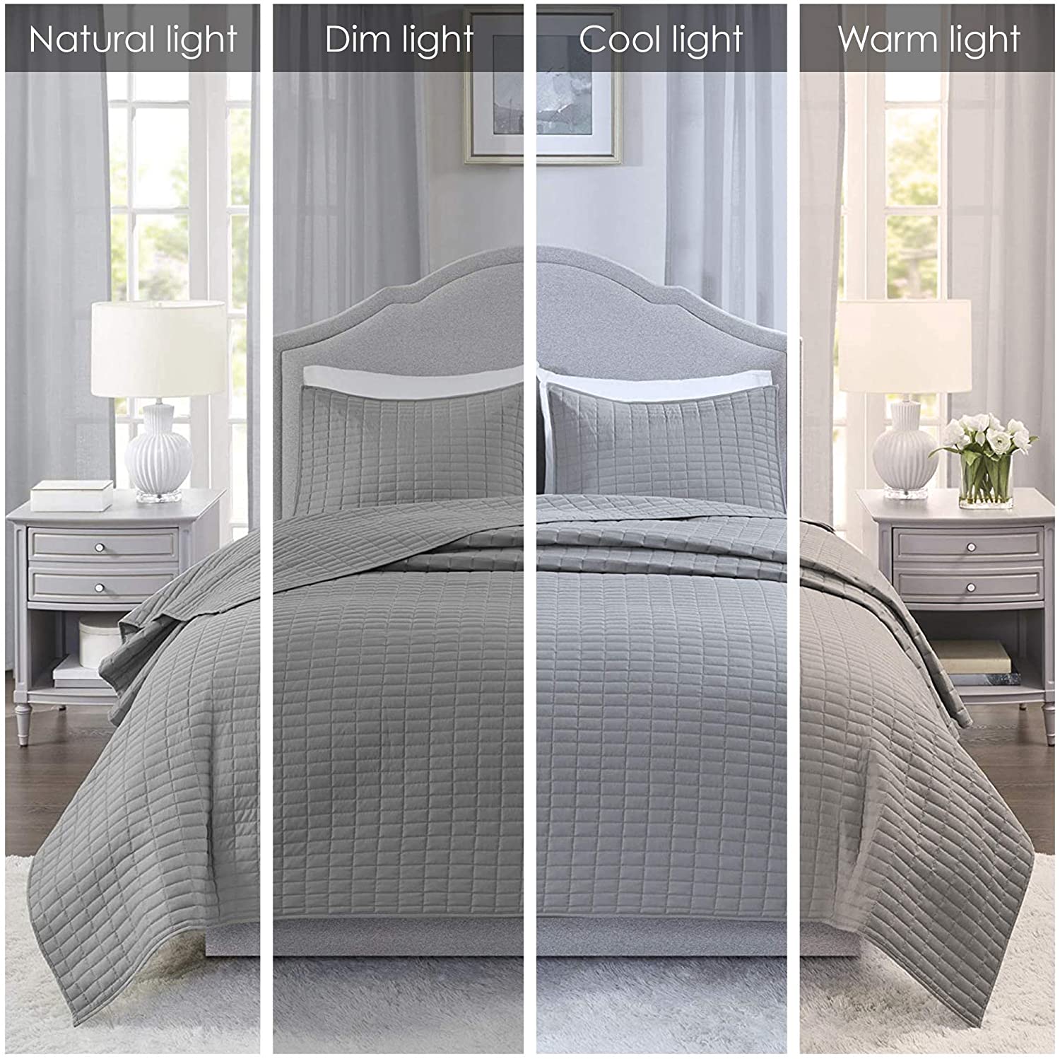 Comfort Spaces Kienna Quilt Set - Luxury Double Sided Stitching Design All Season Lightweight Coverlet Bedspread Bedding Matching Shams 3 Piece