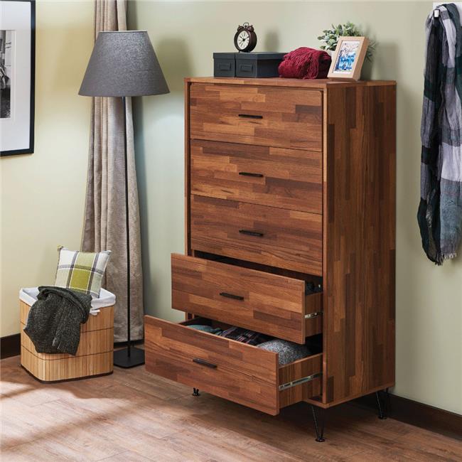 Benzara BM163643 Enchanting Wooden Chest with 5 Drawers& Walnut Brown