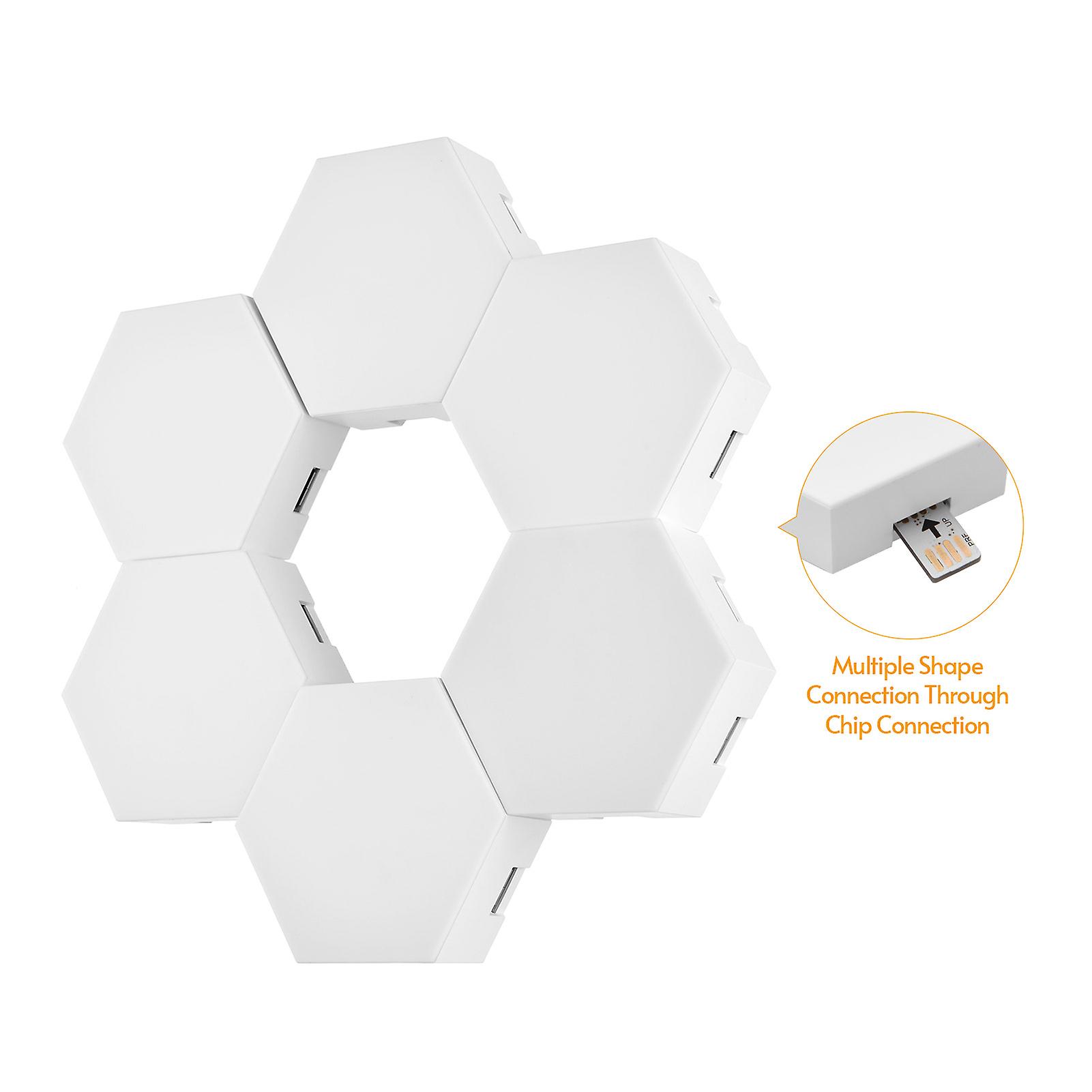 White 6pcs 6pcs Smart Led Sound Control Rgb Hexagon Wall Light With Colorful Light Effect App Control Sticky Pads For Bedroom Living Room Gaming