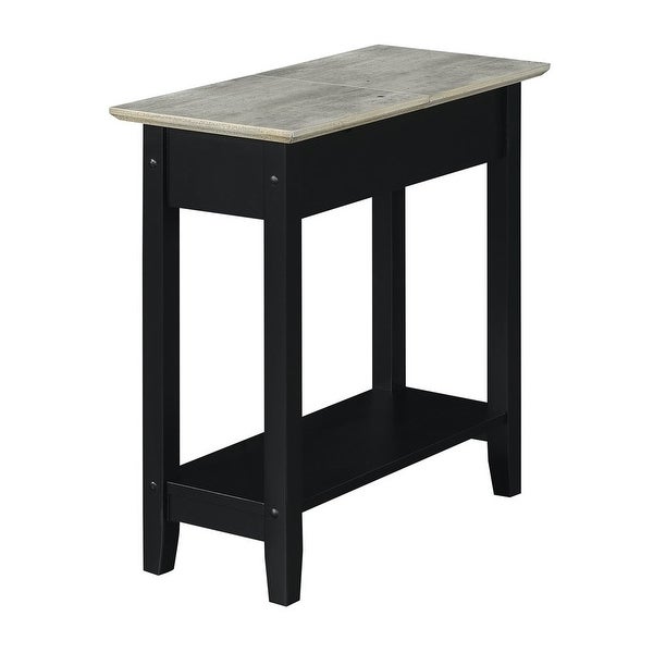 American Heritage Flip Top End Table with Charging Station， Faux Birch/Black