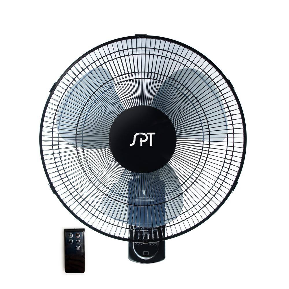 SPT 16 in. 3 Fan Speeds Wall Fan in Black with 3 Wind Modes Timer Oscillation and Remote Control SF-16W90