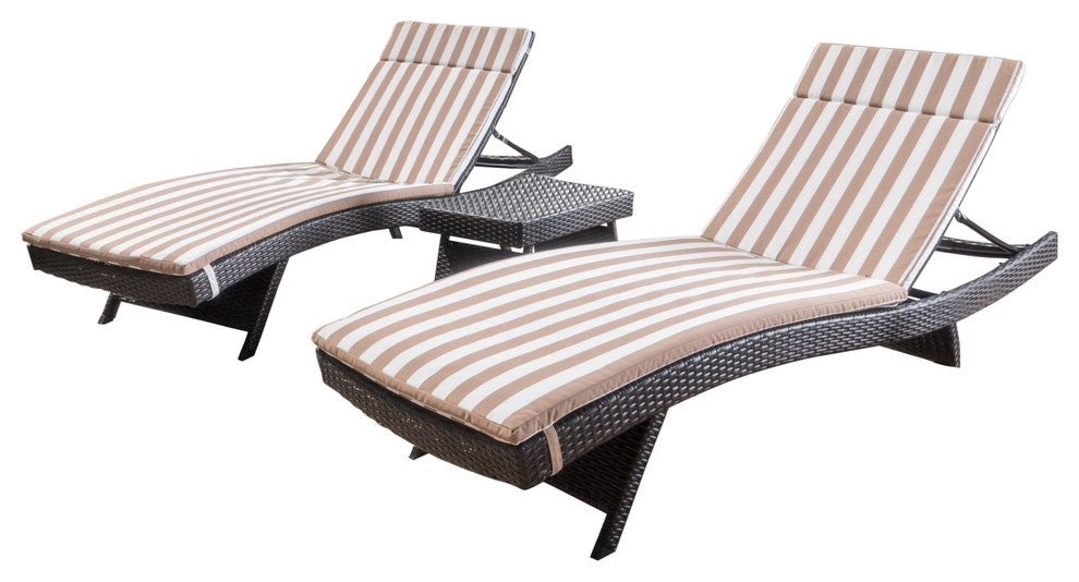 Lakeport 3pc Outdoor Brown Wicker Chaise Lounge Chair & Table Set