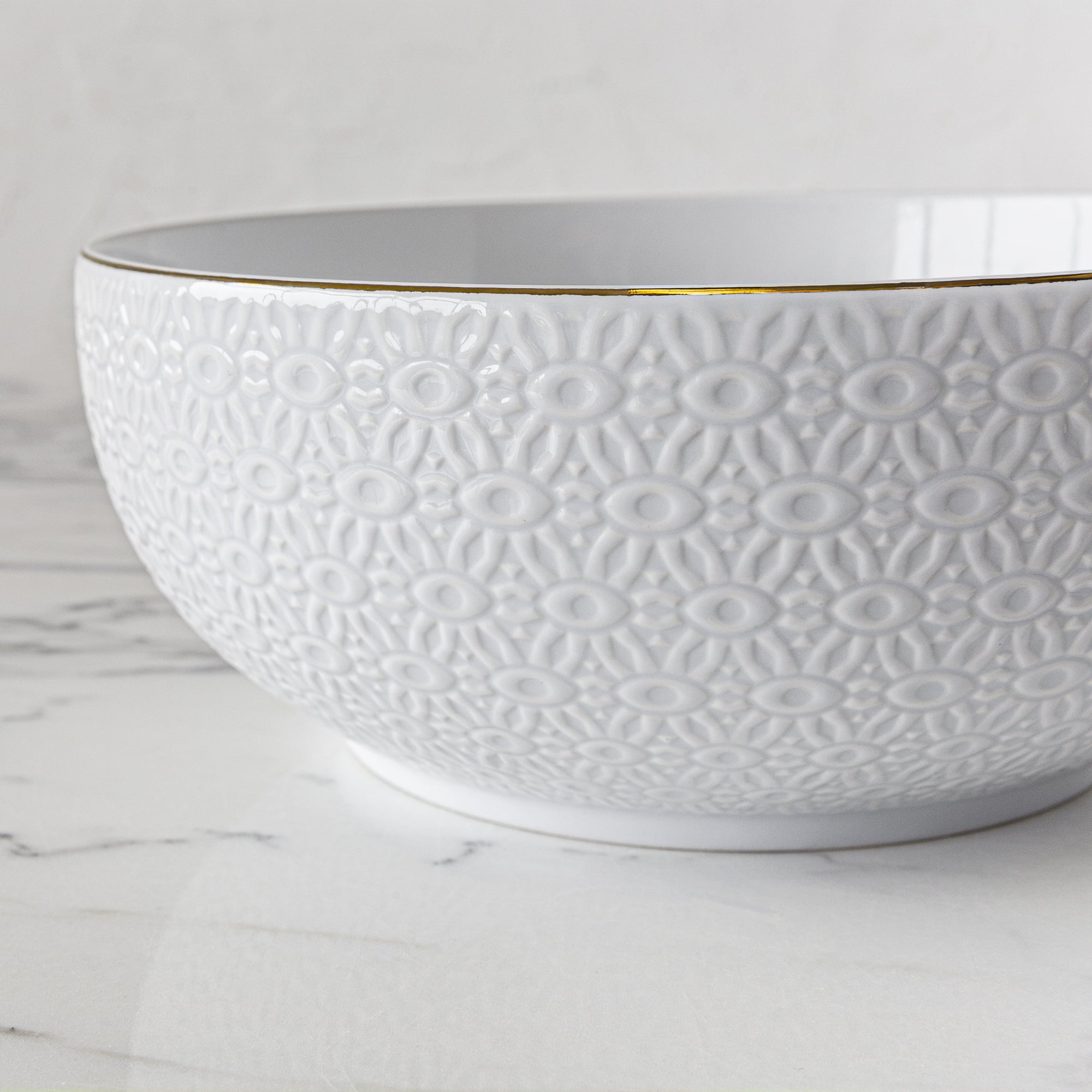 Sofia Home Embossed White Stoneware Serve Bowl by Sofia Vergara