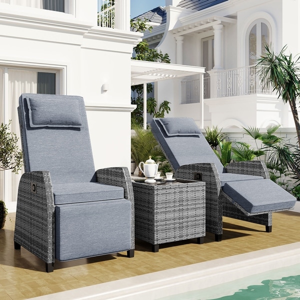 Adjustable TwoPerson Outdoor Rattan Chair Set with Coffee Table