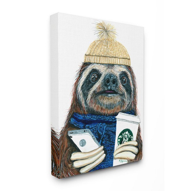 Stupell Industries Basic Sloth Coffee Culture Illustration Winter Clothing