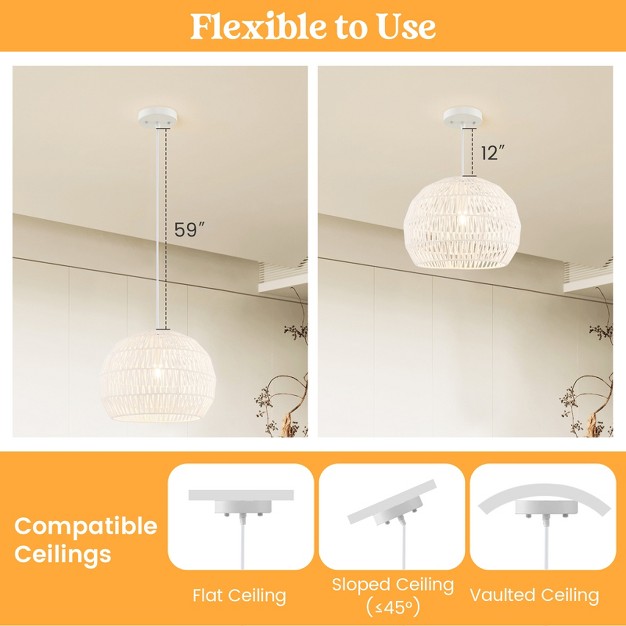 Tangkula Paper Pendant Light Fixture Round Hanging Ceiling Light With Adjustable Hanging Rope 17 5 Decorative Chandelier