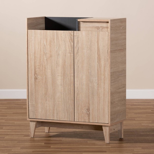 Fella Two tone Oak And Entryway Shoe Cabinet With Lift Top Storage Compartment Brown Baxton Studio