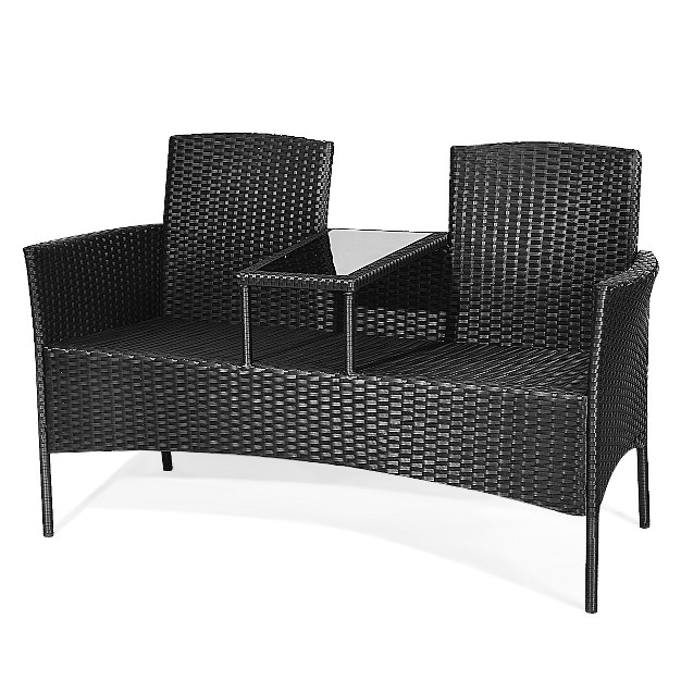 Tangkula Outdoor Conversation Furniture Set Rattan Wicker Loveseat Sofa Chair