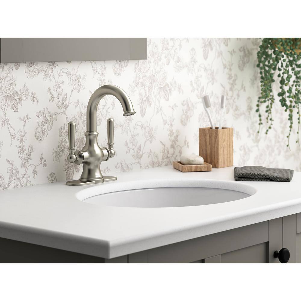 KOHLER Capilano Monoblock 4 in. Centerset 2-Handle Bathroom Faucet in Vibrant Brushed Nickel K-R30580-4D-BN