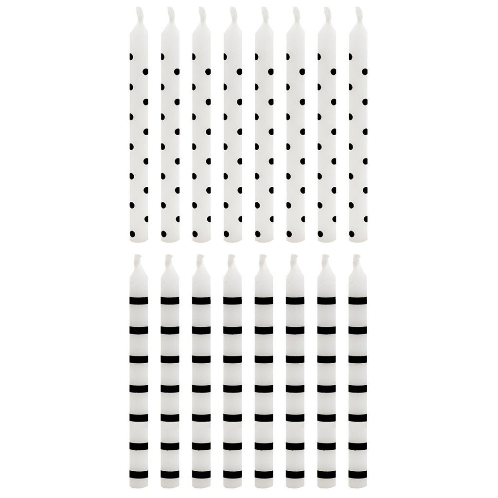 Hallmark  Black Dots and Stripes on White Birthday Candles, Set of 16