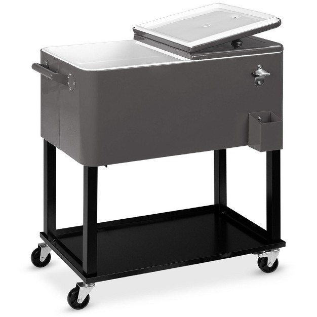 Best Choice Products 80qt Steel Rolling Cooler Cart W Bottle Opener Catch Tray Drain Plug Locking Wheels