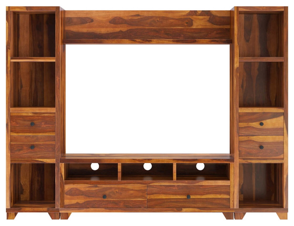 Traver Rosewood Wall Unit TV Console Entertainment Center   Rustic   Entertainment Centers And Tv Stands   by Sierra Living Concepts Inc  Houzz