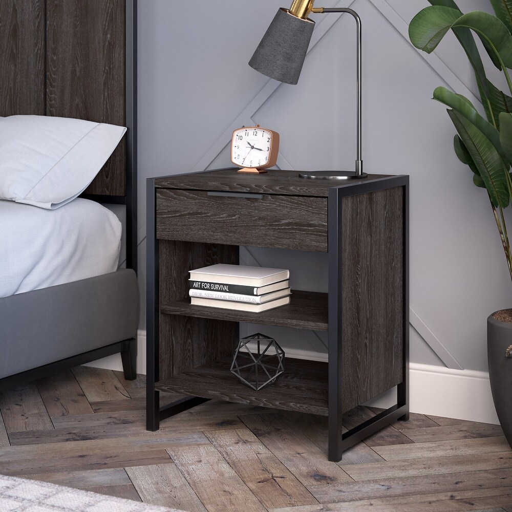 Atria Small Nightstand with Drawer and Shelves by Bush Furniture