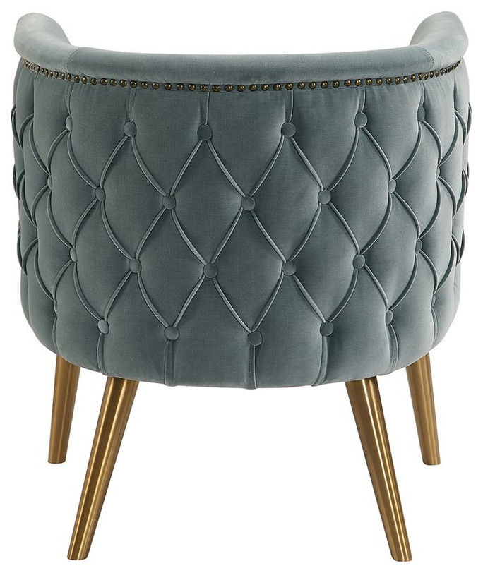 Bowery Hill 19  x27 x27Fabric/Wood Barrel Accent Chair in Slate Blue/Brushed Brass   Midcentury   Armchairs And Accent Chairs   by Homesquare  Houzz