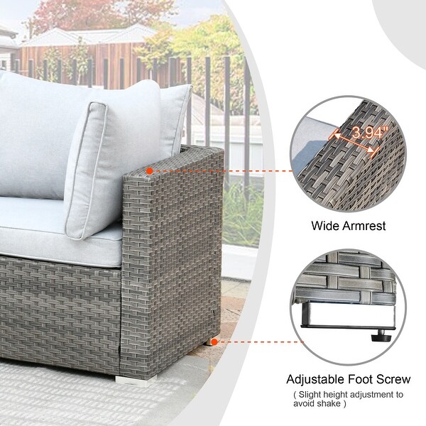 HOOOWOOO 10piece Patio Wicker Furniture Sectional Sofa Set Swivel Rocker with Fire Pit Table