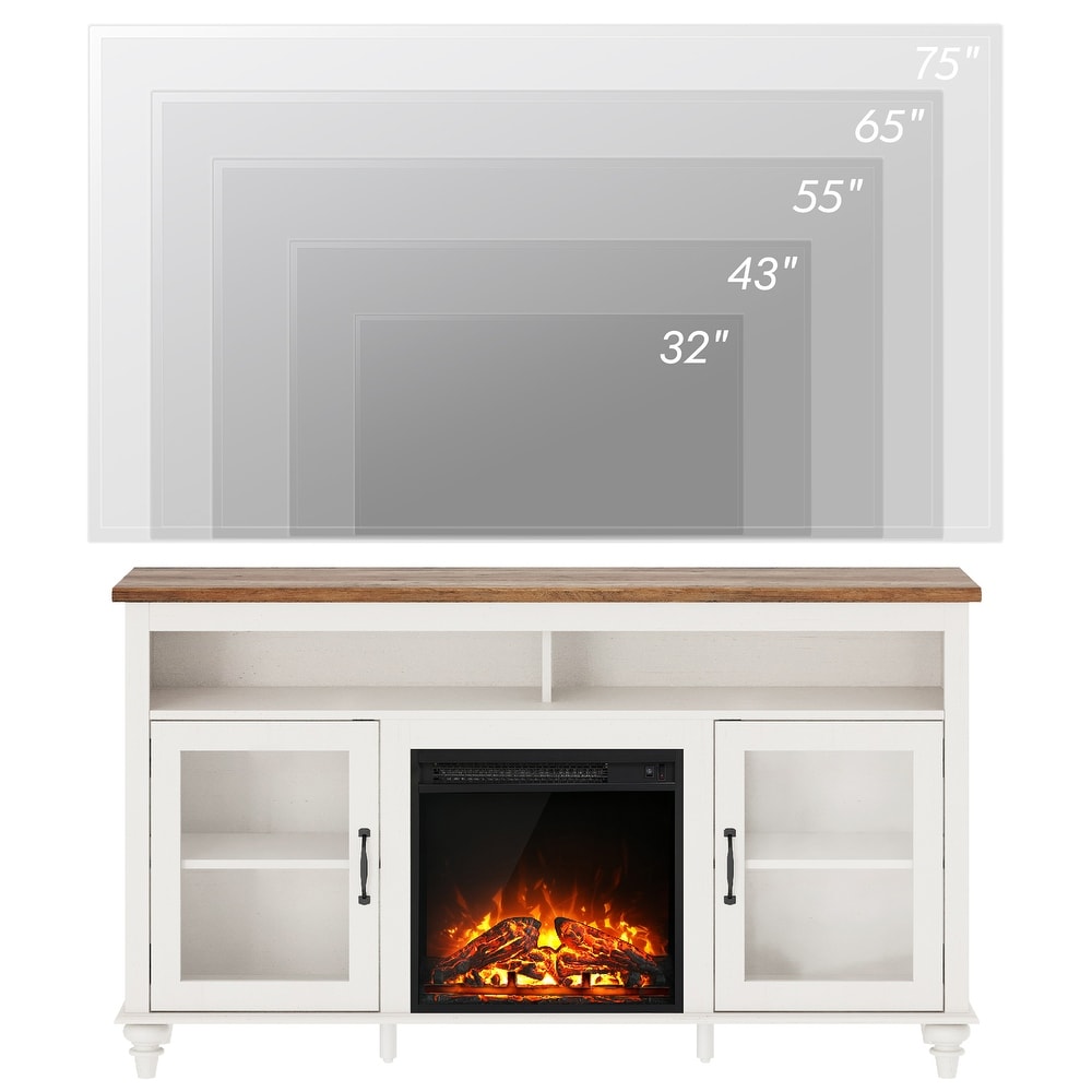 WAMPAT Fireplace TV Stand   Farmhose Entertainment Center with 18'' Electric Fireplace Sliding Barn Door  Storage Cabinet