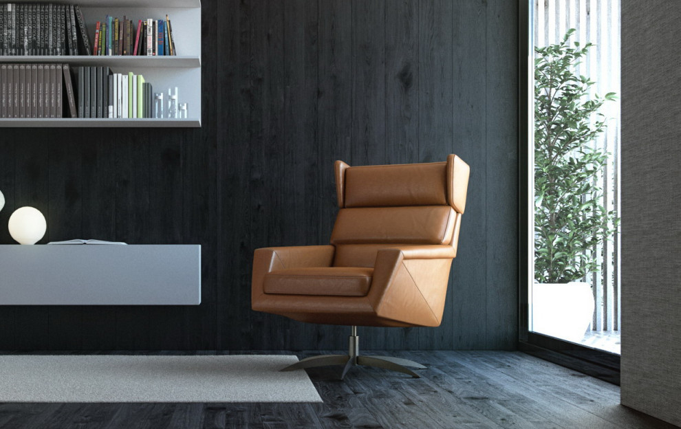 Hansen Full Leather Modern Swivel Chair  Tan   Contemporary   Armchairs And Accent Chairs   by Moroni  Houzz