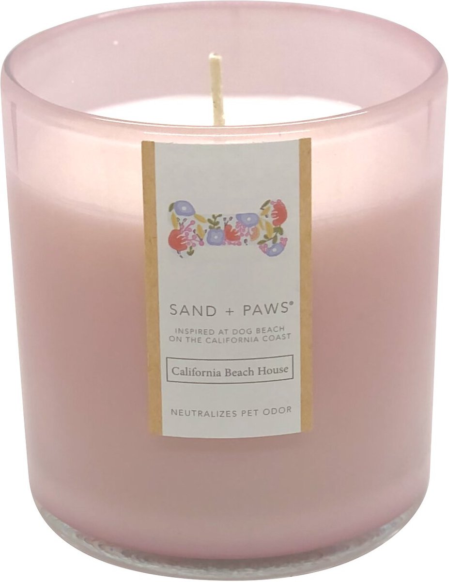 Sand + Paws Vertical Label California Beach House Scented Candle， 12-oz jar