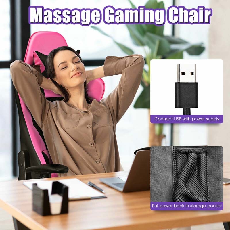 High Back E-Sport Massage Gaming Chair with Footrest & Headrest, Ergonomic PU Leather Gaming Seat, Video Game Chair Computer Chair