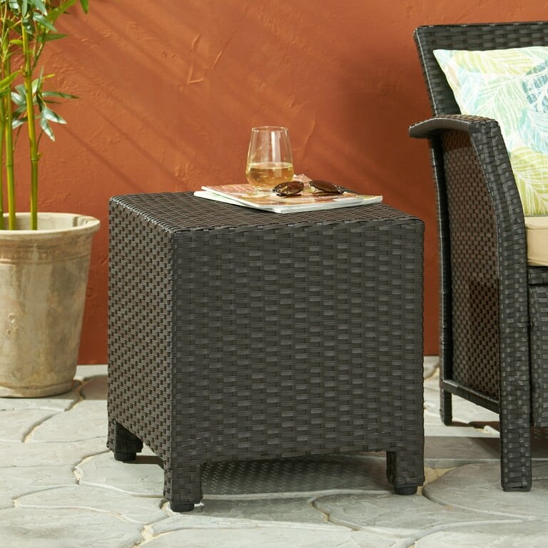 Outdoor Wicker Side Table  Brown