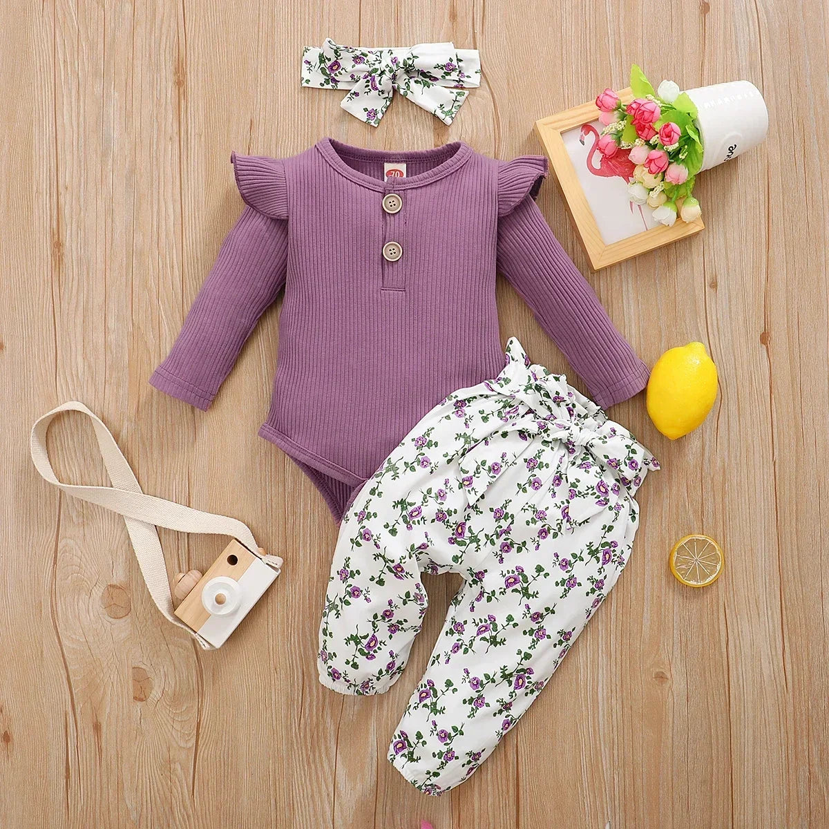 3Pcs Newborn Baby Girl Clothes Sets Infant Outfit Ruffles Romper Top Bow Leopard Pants New Born Autumn Fall Toddler Clothing