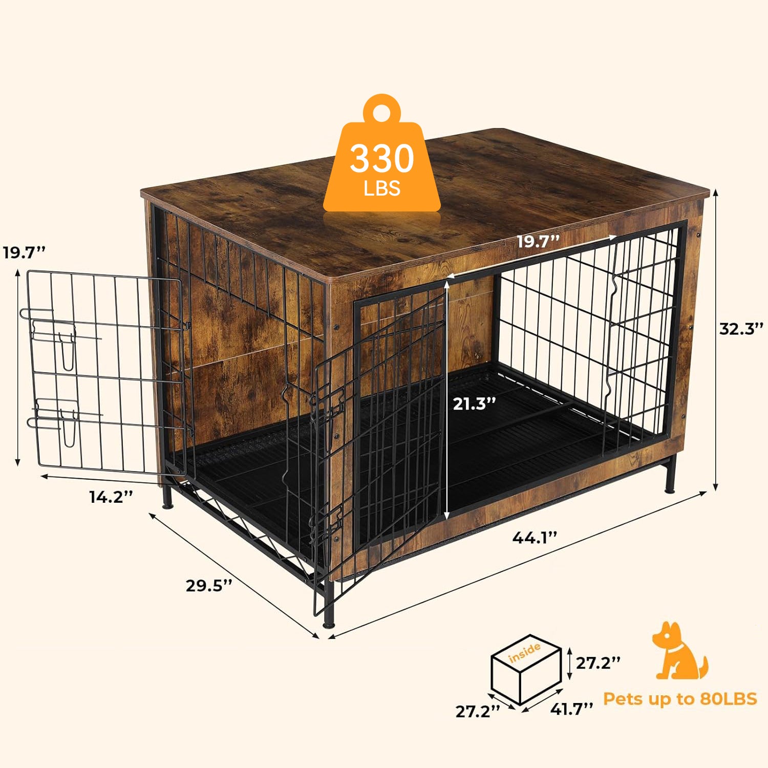 Dog Crate Furniture 44-inch Side End Table, Dog Cage with Pull-Out Removable Tray for Large Pets