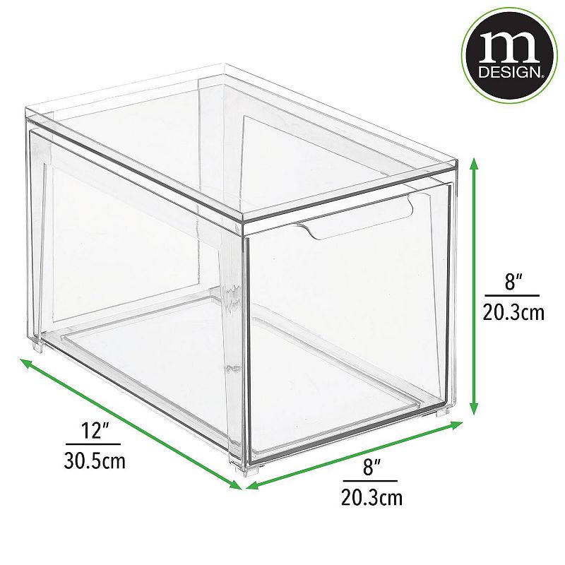 mDesign Clarity 12 x 8 x 8 Plastic Stacking Closet Storage Organizer Bin with Drawer， 4 Pack