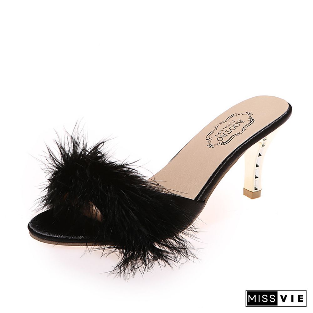 Fashion New Stiletto Sandals With Fur