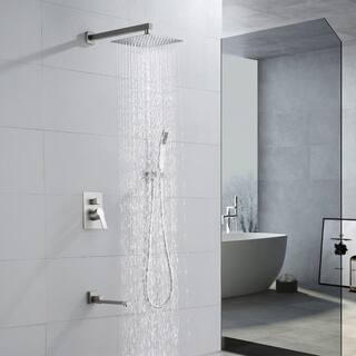 Aurora Decor ACAD Single-Handle 3-Spray Square High Pressure WALL Mount Bathroom Brass 12 In Rainfall Shower Faucet in Brushed nickel DSFSMDH2B3BN12