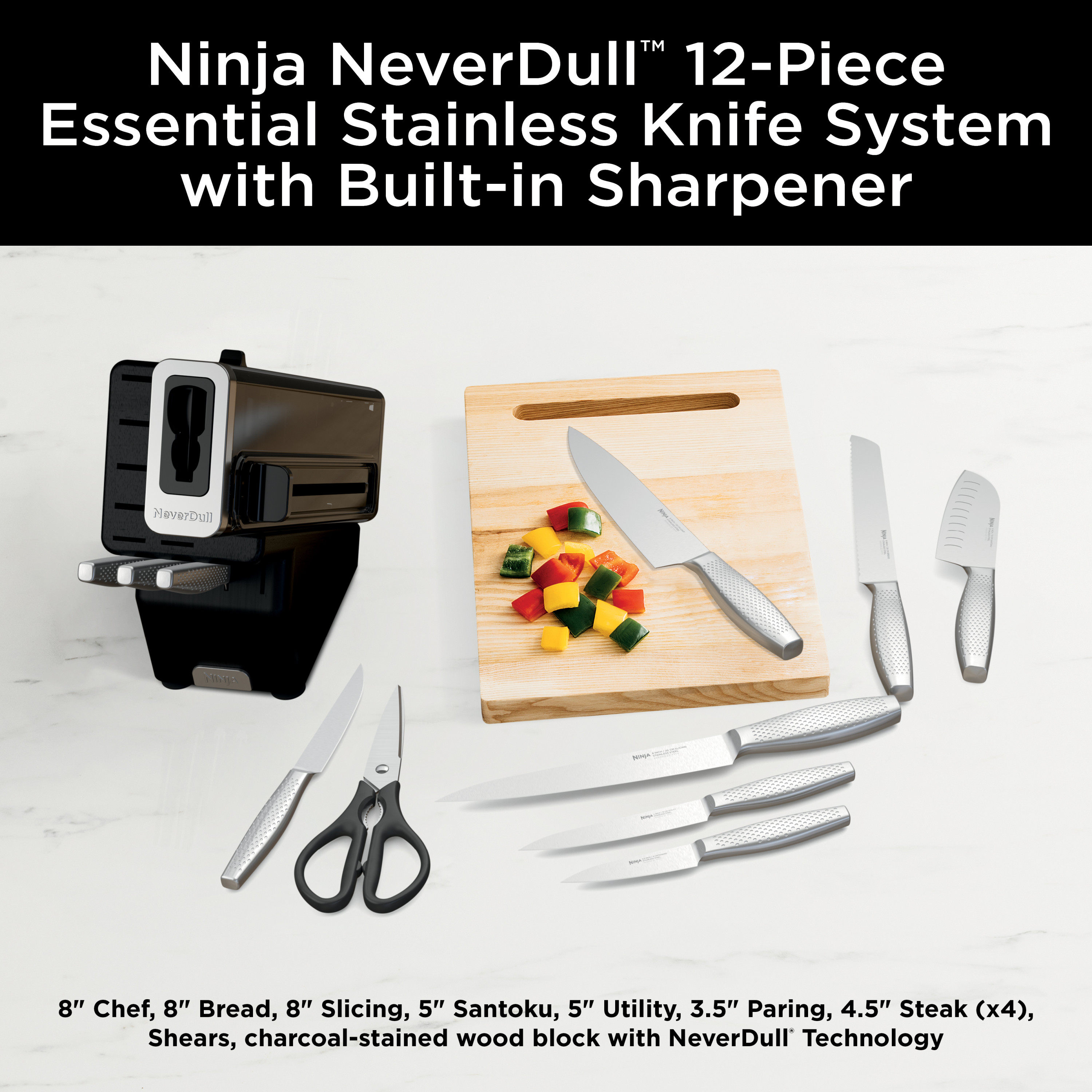 Ninja NeverDull Essential 12-Piece Stainless Knife System with Built-in Sharpener - K22012