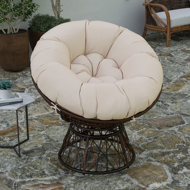 Merrick Lane Papasan Style Woven Wicker Swivel Patio Chair With Removable All weather Cushion