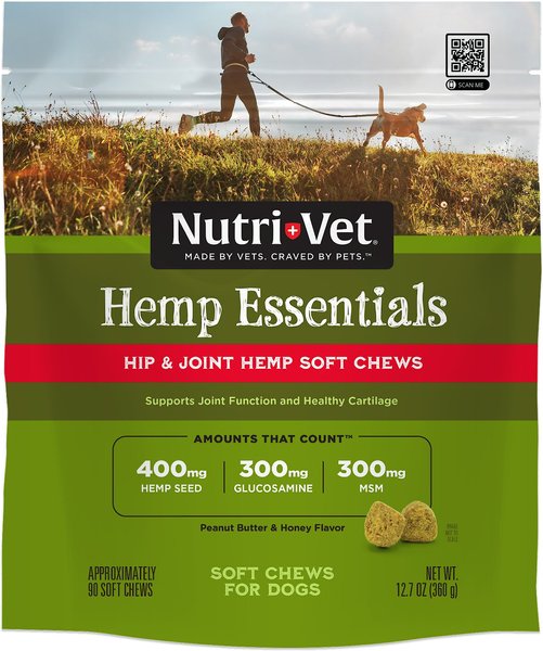 Nutri-Vet Hemp Peanut Butter and Honey Flavor Hip and Joint Soft Chew Supplement for Adult Dogs， 12.7-oz