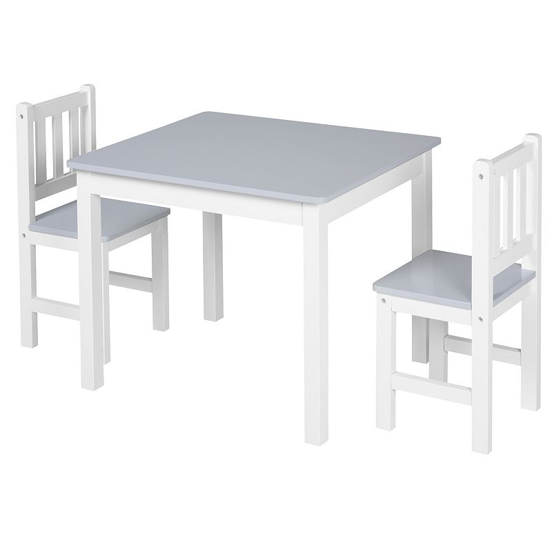 Qaba Kids Table and Chair Set for Arts Meals Lightweight Wooden Homework Activity Center Toddlers Age 3+ Grey