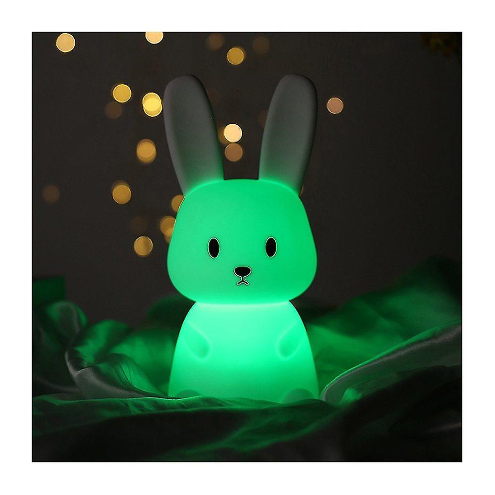 Bunny Silicone Night Light Children Usb Charging Bedside Lamp With 7 Light Changes and Tap Control and Timing Function 1200 Mah