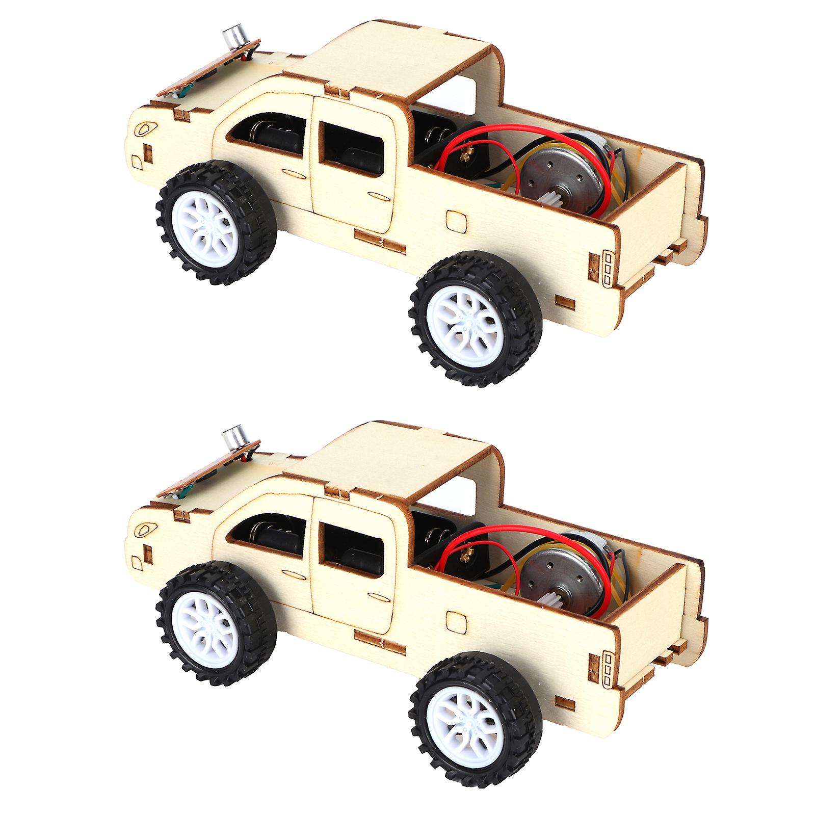 2 Set Wood Voice Controlled Vehicle Diy Toy Car Kit Scientific Experimental Tool For Children