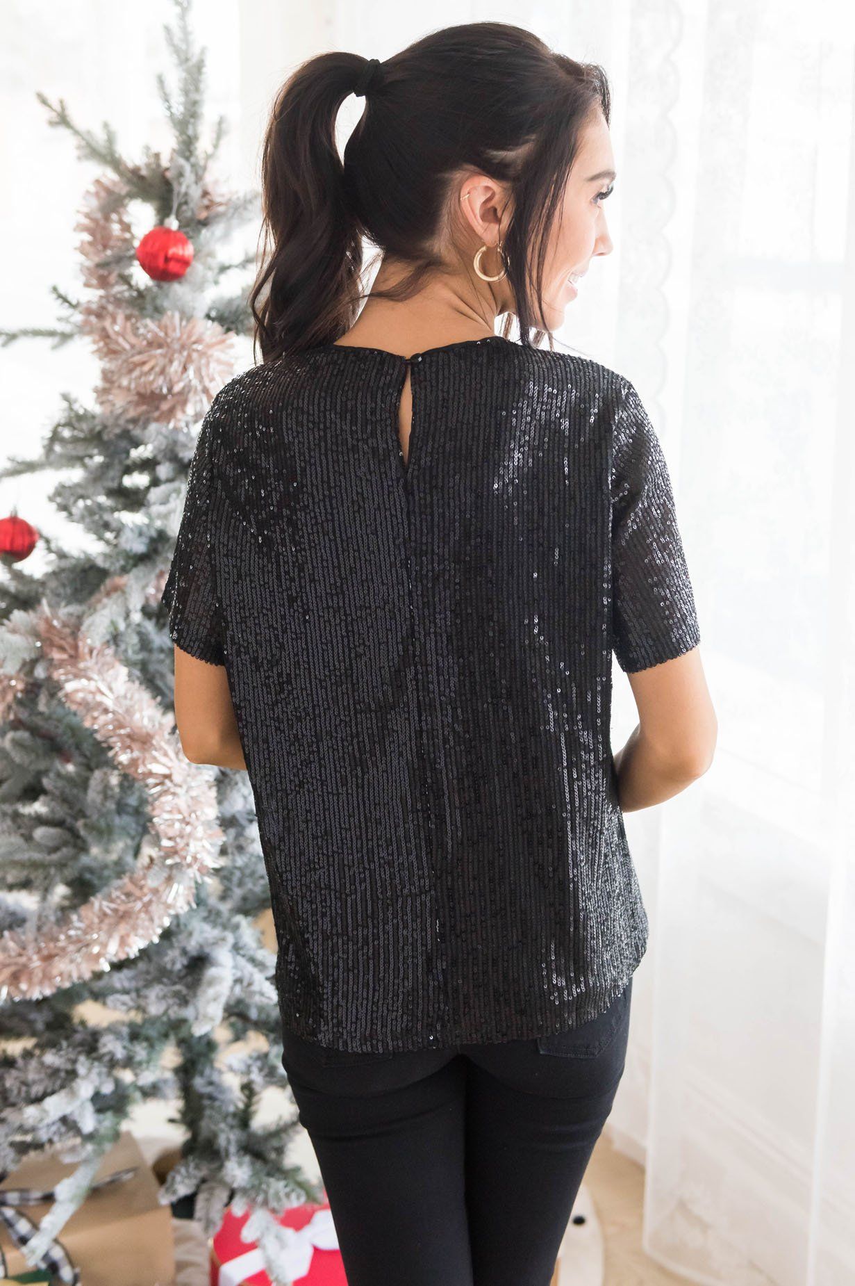 Love Actually Modest Sequin Blouse