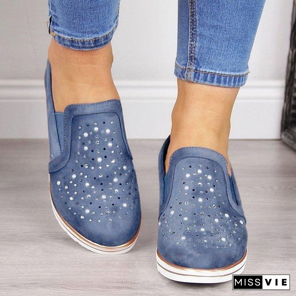 Women Casual Thick Sole Single Shoes Rhinestones Sandals Breathable Wedge Shoes