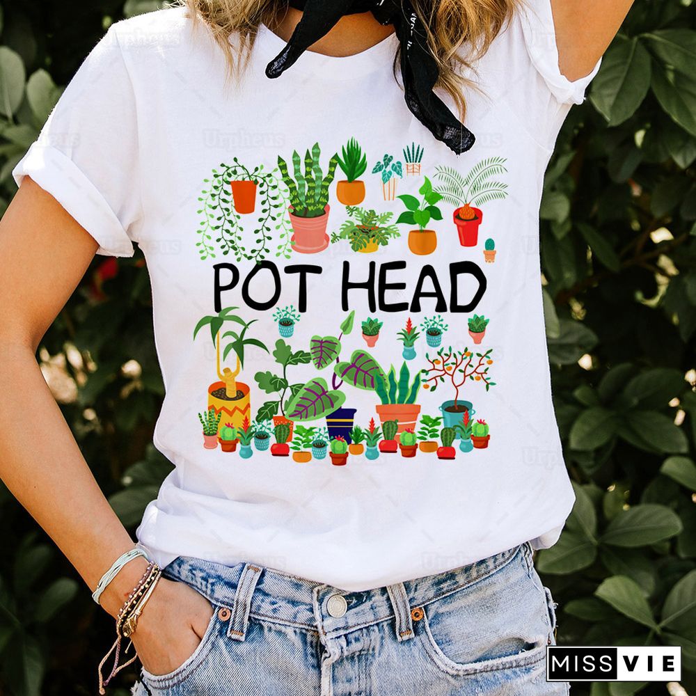 Funny Succulent Design Pot Head T ShirtFor Plant Lovers Gift Gardeners Graphic Cotton Tees