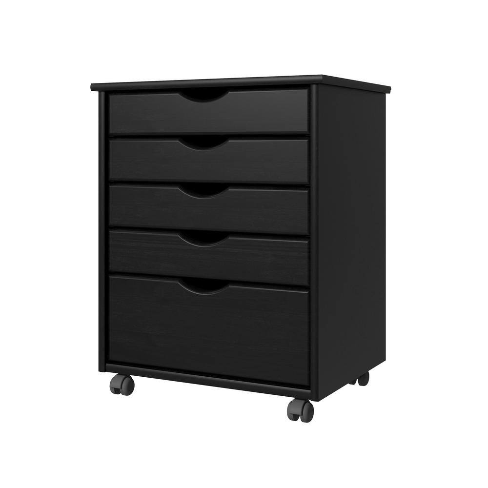 Adeptus Original 4+1 Drawer Black 25 in. H x 21 in. W x 15 in. D Solid Wood Lateral Roll Cart File Cabinet 10022