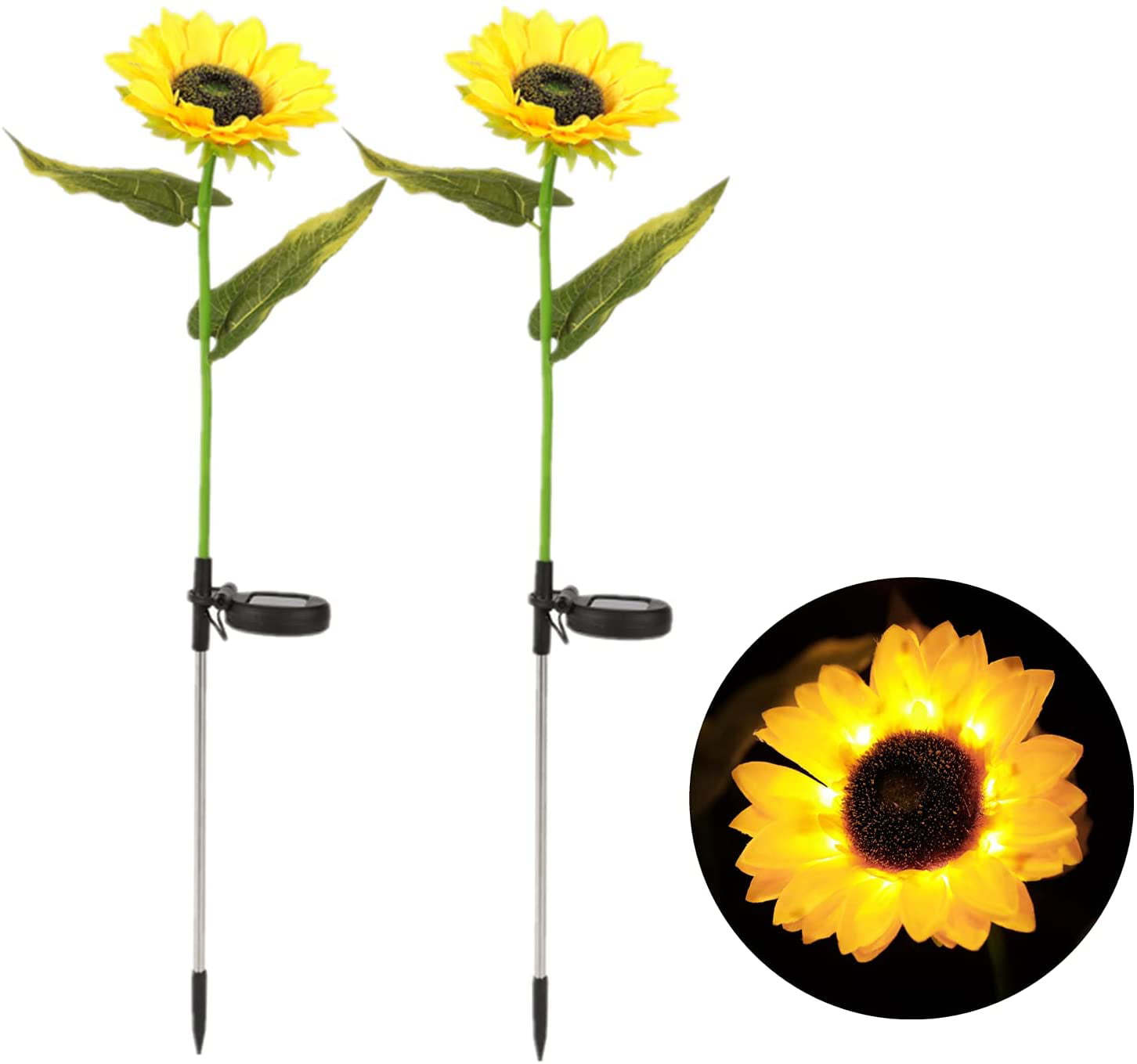 2PCS Solar Garden Stake Lights Led Sunflower Lights For Lawn Garden Decor