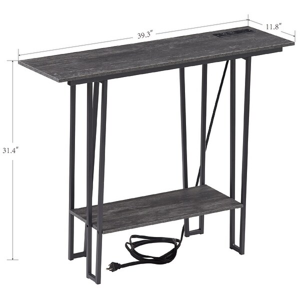 Industrial Rectangular Console Table with 2 Outlet and 2 USB Charging Ports