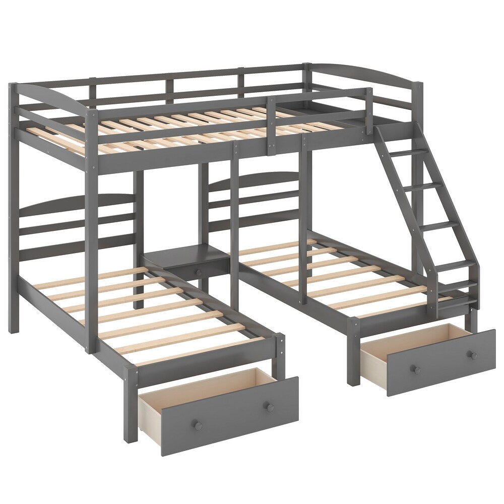 Gray Full over Twin   Twin Bunk Bed Triple Bunk Bed with Drawers