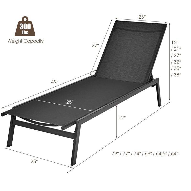 6-Position Fabric Chaise Lounge Chair Outdoor Sun Lounger for Pool Patio Deck Lawn