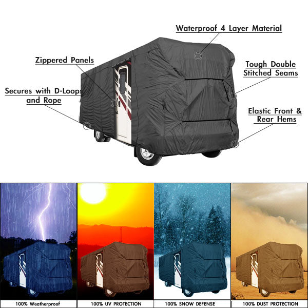 NEH RV Cover - Durable， Waterproof Tear-Resistant RV Motorhome Cover， Covers Class A B C， Travel Trailer Camper with Zippered Panels - Fits 26'-30' Length (120