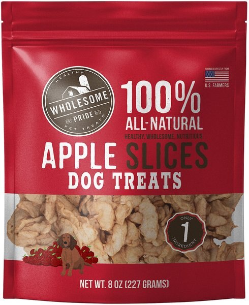 Wholesome Pride Pet Treats Apple Slices Dehydrated Dog Treats， 8-oz bag