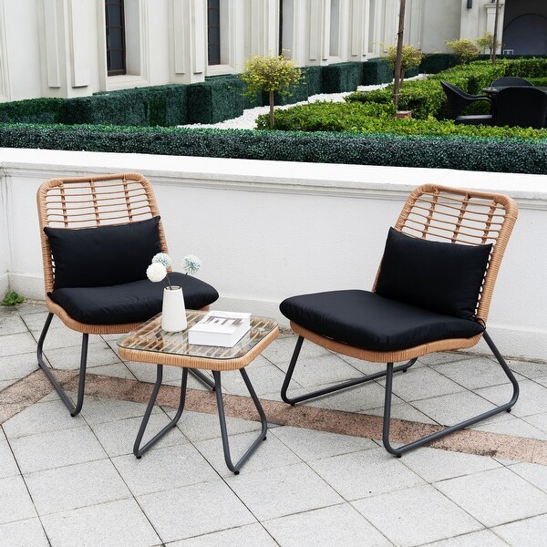 Outdoor Patio Furniture Sets Rattan Wicker Bistro Sets with Cushions (Set of 3)