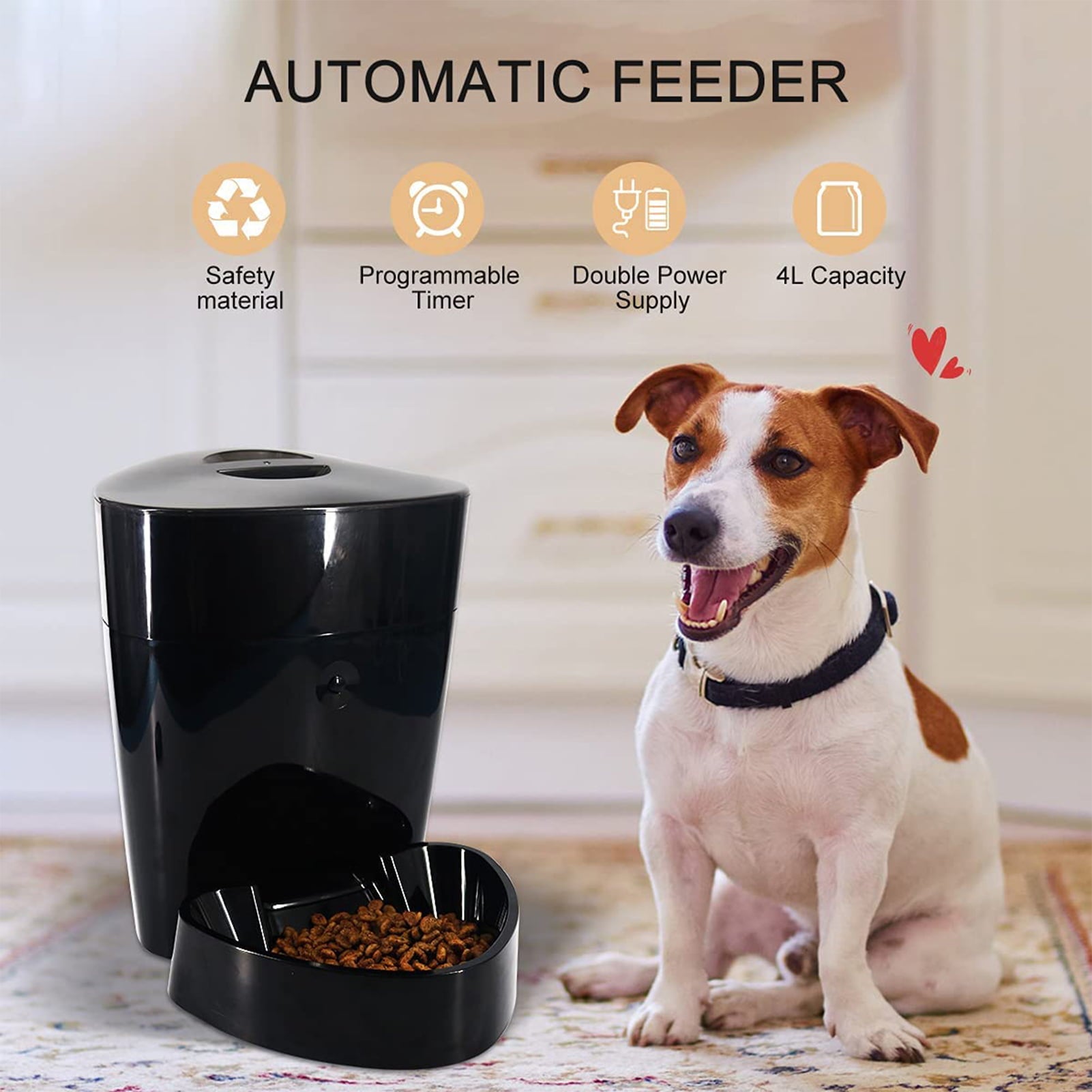 moobody 4L Automatic Feeder Smart Pet Feeder Rechargeable Electric Dry Food Container Timed Dog Cat Dispenser Timer Programmable 1-6 Meals 15 Portions Control for Dogs Cats Small Medium Large Pe