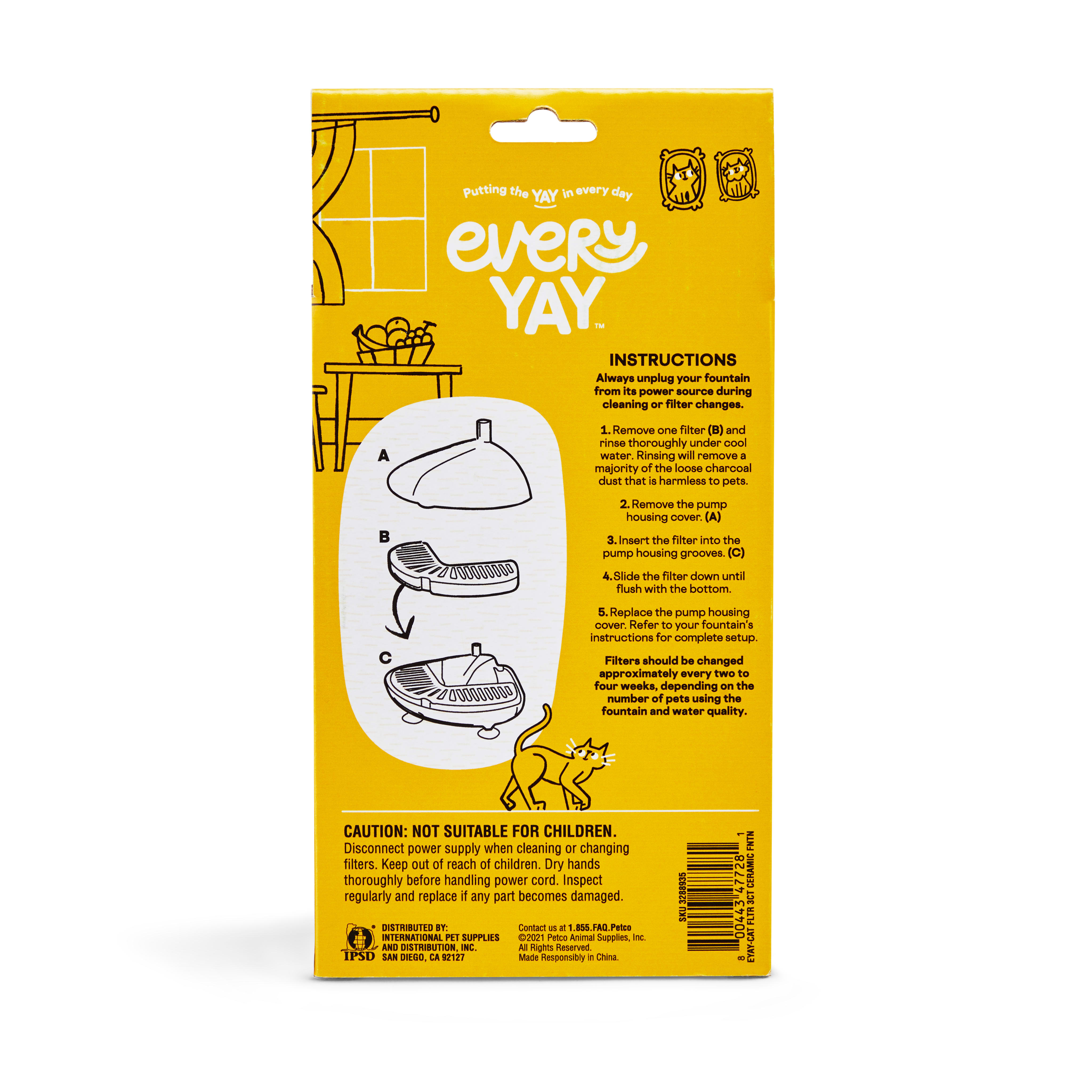 EVERYYAY Get Fresh Automatic Deluxe Ceramic Cat Fountain Replacement Filters， Count of 3