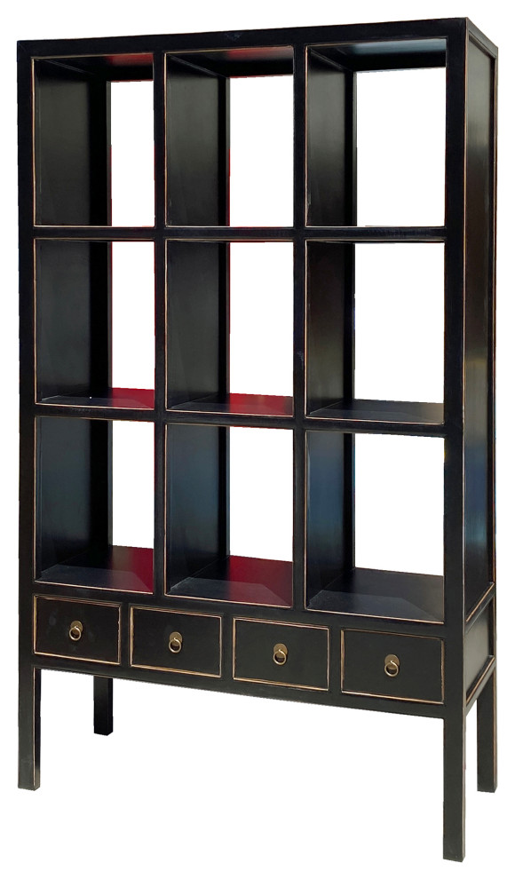 Oriental Black Lacquer Open Shelf Bookcase Display Cabinet Divider Hcs7313   Asian   Bookcases   by Golden Lotus Antiques  Houzz