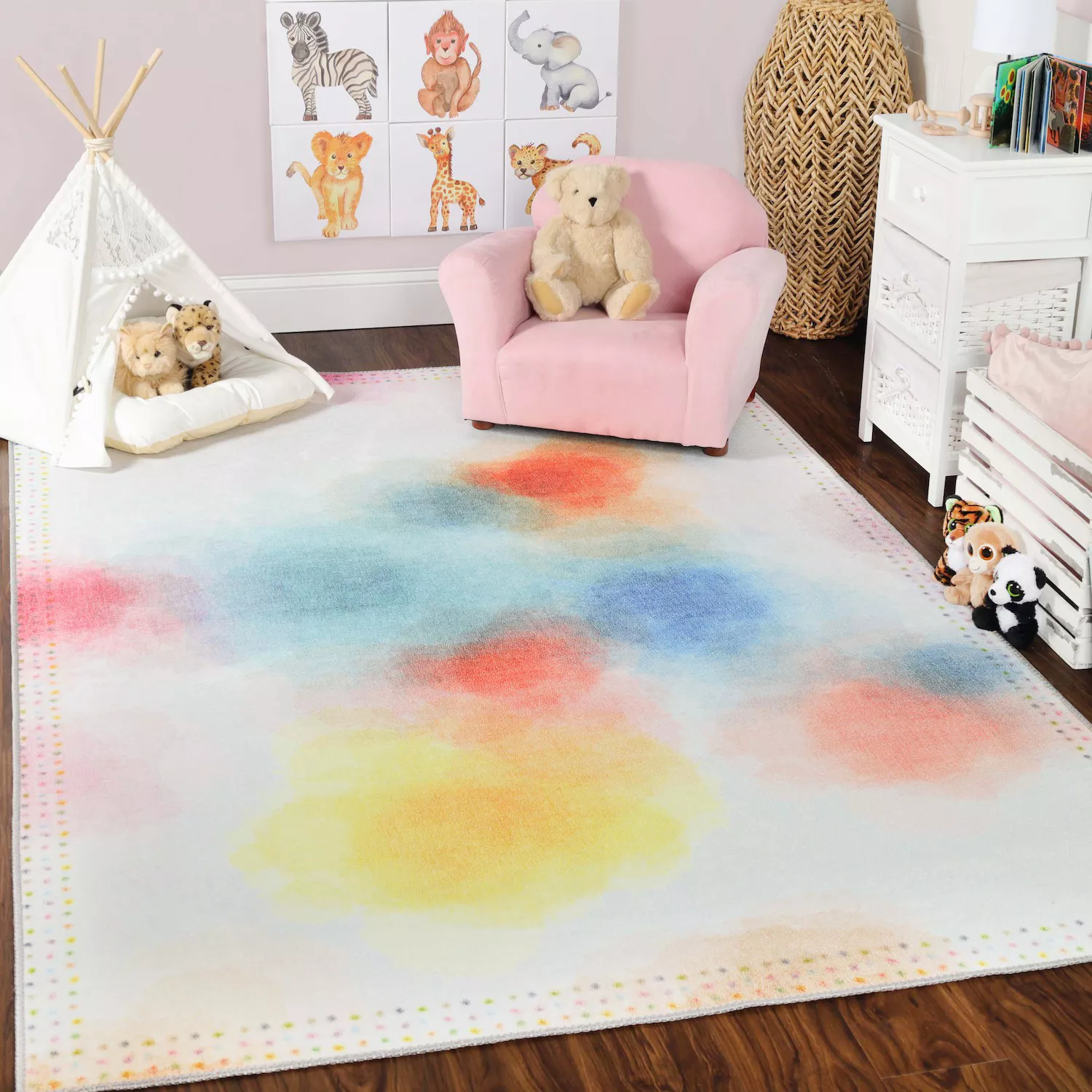 Superior Watercolor Abstract Anti-Slip Area Rug